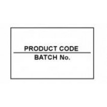 26x16 CT7 White printed black "Product Code/Batch No" labels, permanent adhesive. (12k/10 reels).