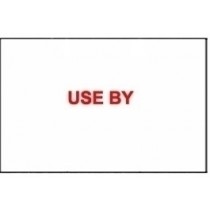26x16 White printed red "Use By" labels, permanent adhesive (36k/30 reels).
